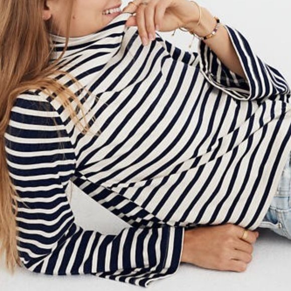 Madewell Wide-Sleeve Turtleneck in Stripe-Block - Picture 3 of 8